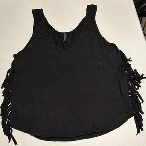 Riller & Fount Black Tank Top with Fringe